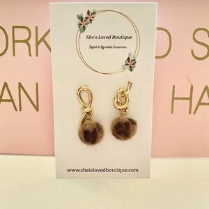 NWT Animal Print Furry Balls Stud Earrings